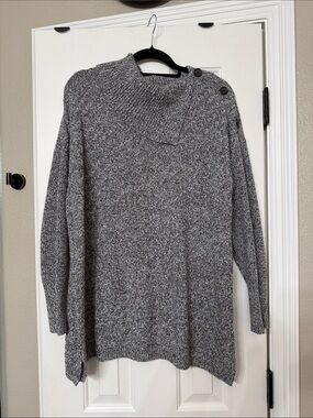 Style & Co. Gray Marled Button-Shoulder Turtleneck Sweater